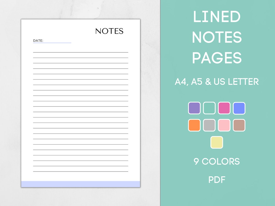 Notes Page Printable, Lined Notes Template, Note Taking, Writing Paper ...