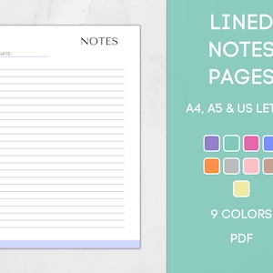 Strona notatek do wydrukowania, szablon notatek w linie, robienie notatek, papier do pisania, wkładka do planera notatek, A4/A5/Letter, natychmiastowe pobieranie pliku PDF