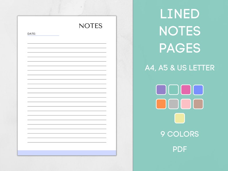 Notes Page Printable, Lined Notes Template, Note Taking, Writing Paper ...