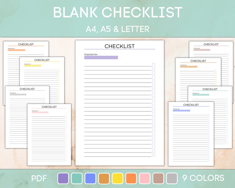 Checklist Sample Color Editable and Printable Blank Checklist, Fillable Checklist for Daily ...
