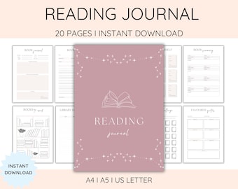 Reading Journal, Book Reading Planner, Book Tracker, Reading Challenge, Library Reading Log, Book of the Month, Printable and Editable