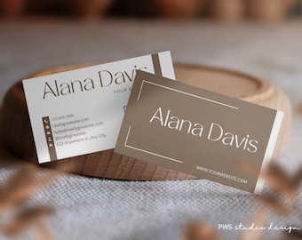 Editable Boho Business Card Template, DIY Printable Business Card, Tan Small Business Card, Business Branding, Minimal Business Card