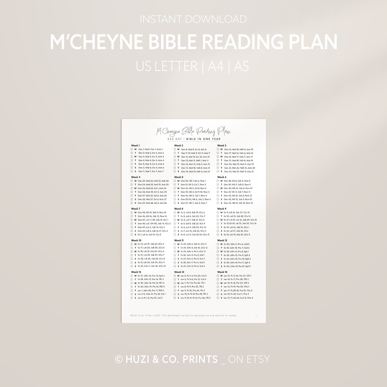 M'cheyne Bible Reading Plan, Bible Reading Plan Printable, 1 Year Bible