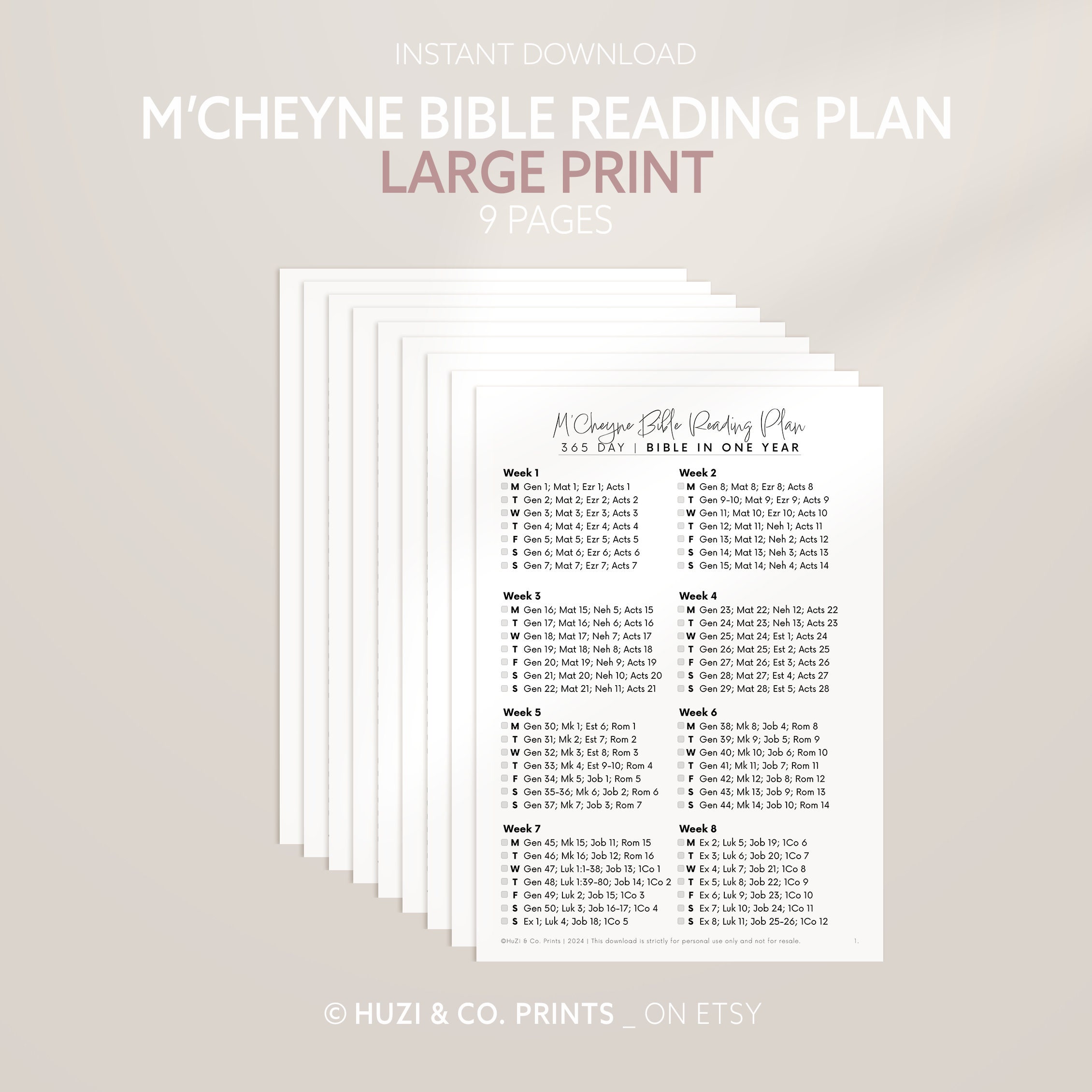 M'cheyne Bible Reading Plan, Large Print Bible Printable, 1 Year Bible ...