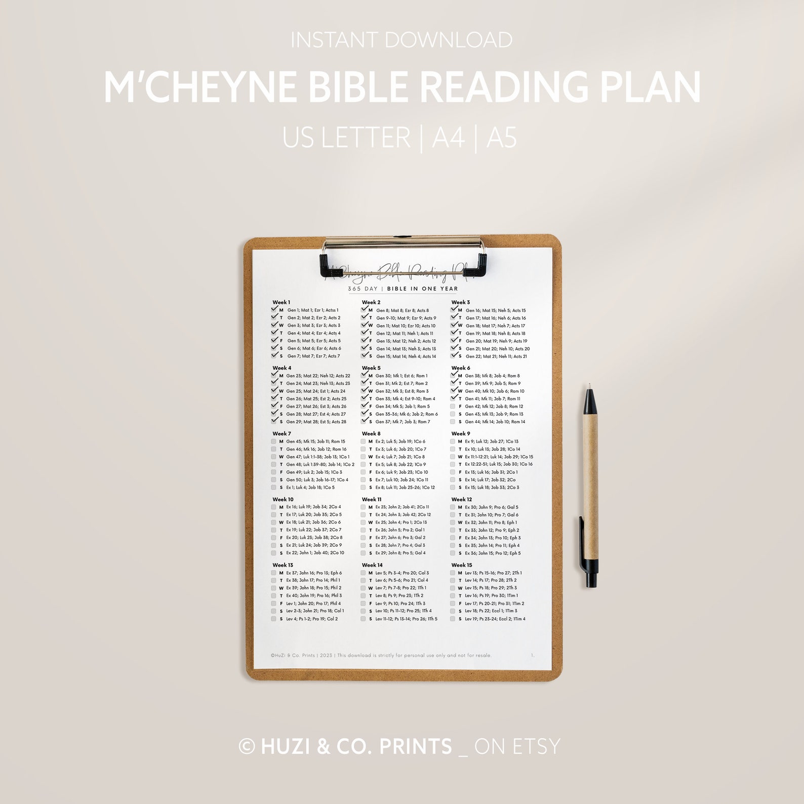 M'cheyne Bible Reading Plan, Bible Reading Plan Printable, 1 Year Bible ...