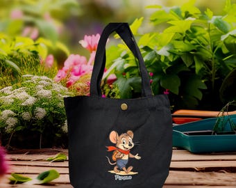 Bolsa de lona para niños / Ilustración de ratón / Bolsa pequeña reutilizable para niños / Pipolo
