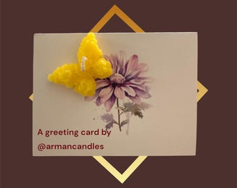 Vela de cera de abejas con forma de mariposa y tarjeta de felicitación: regalo natural hecho a mano, vela ecológica.