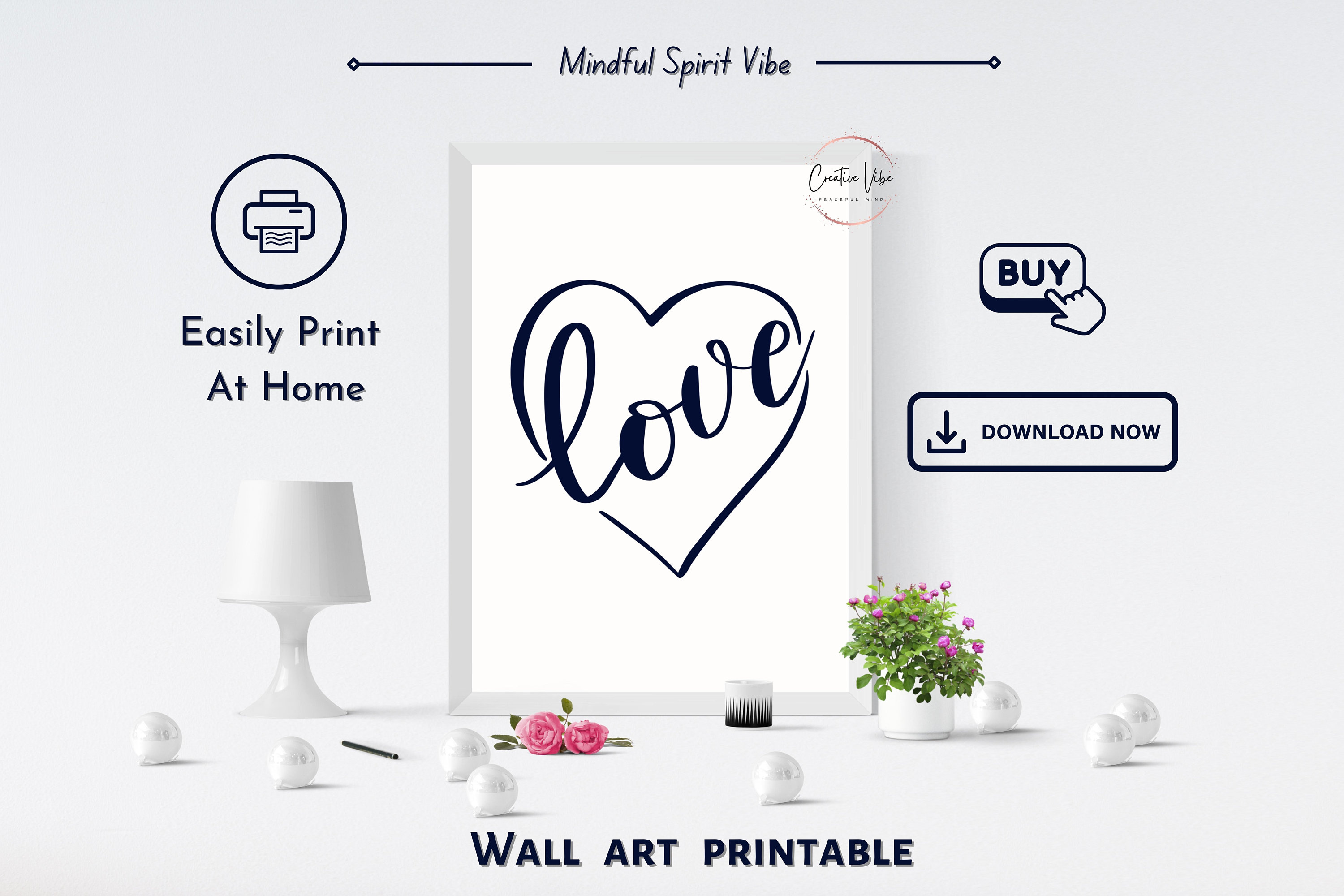 Love Printable Wall Art, Love Poster, Heart With Love Sign ...