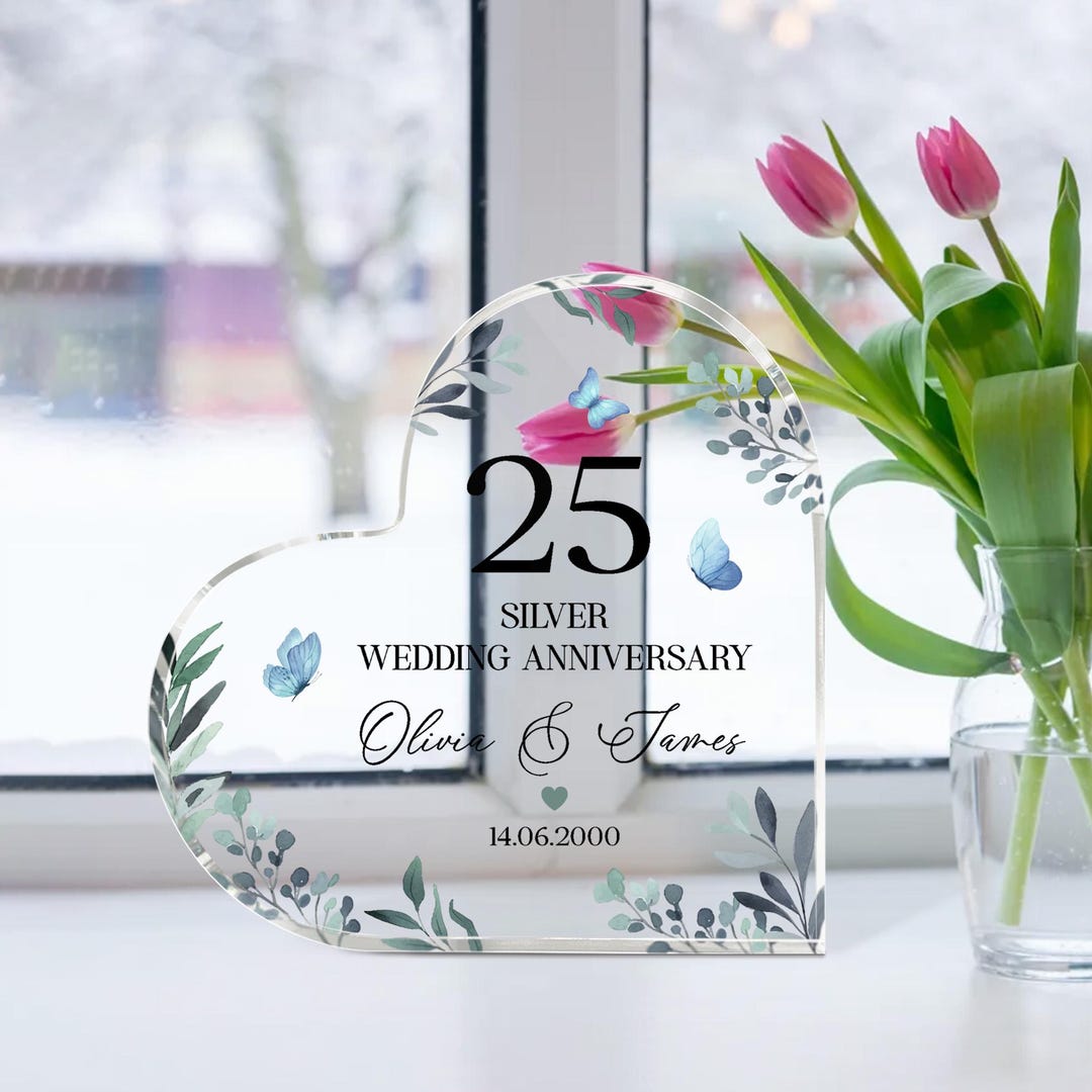 25th Anniversary Gift Silver Wedding Anniversary, Heart Plaque Custom ...
