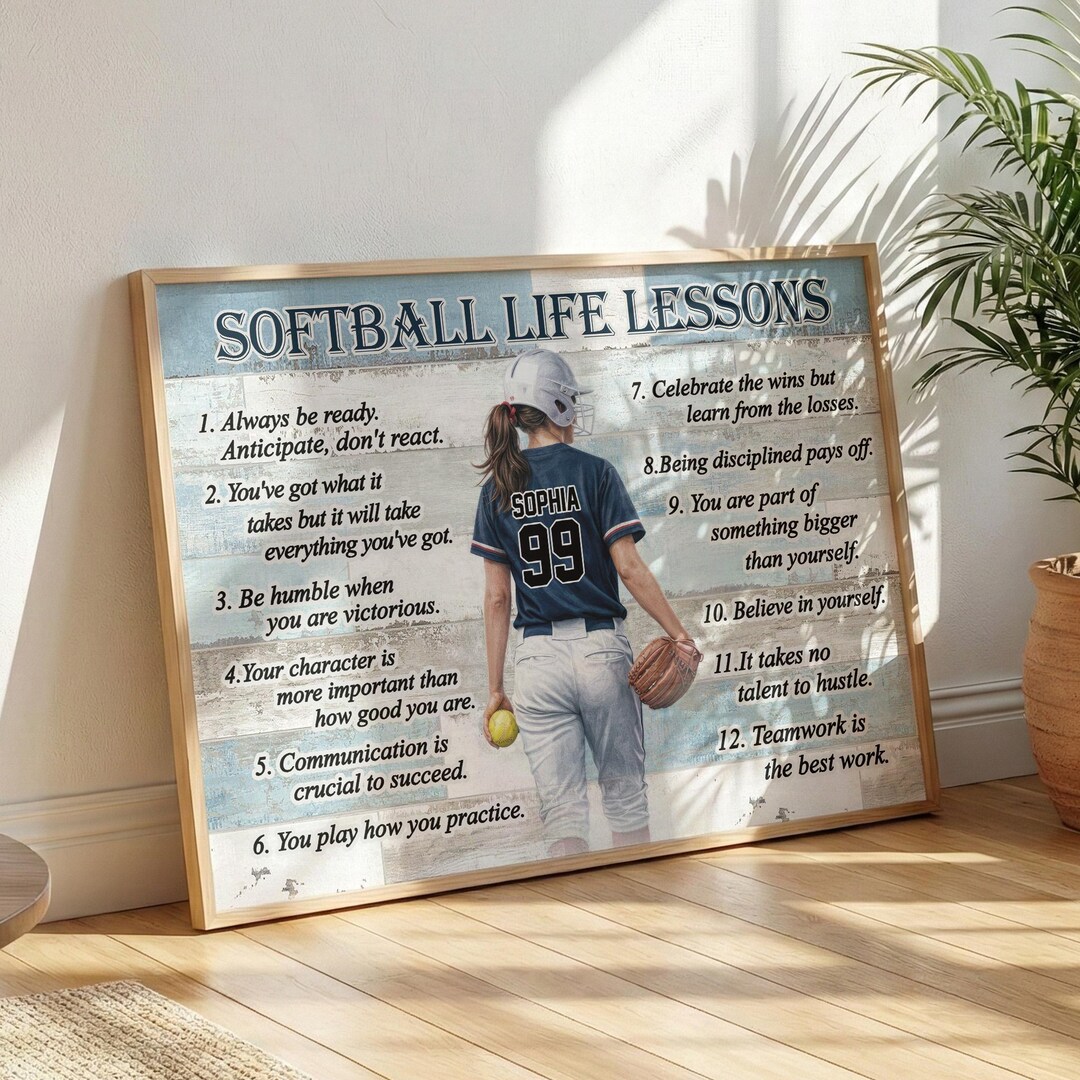 Softball Lessons Frame Softball Life Lessons Wall Art, Motivational Sports Decor, Player Gift ...