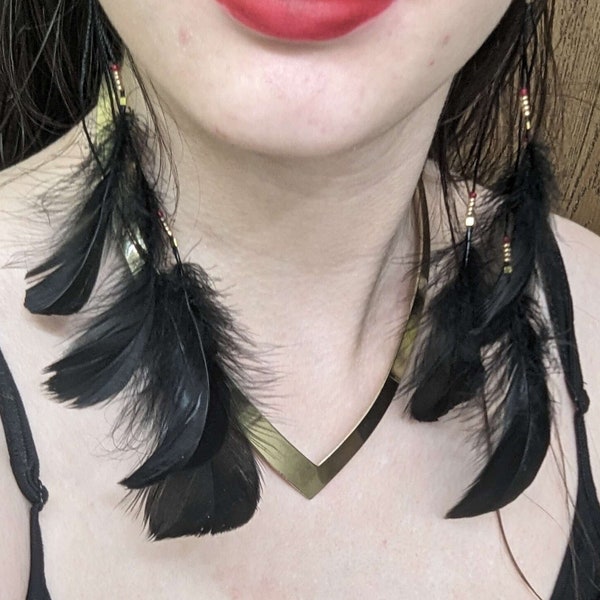 Long Black Feather Earrings