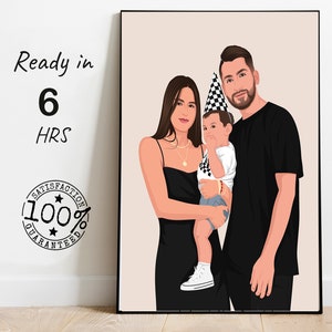 ilustração personalizada de retrato de família, desenho de retrato sem rosto, presente de chá de bebê, presente de retrato de família, arte de ilustração de alma gêmea, casamento
