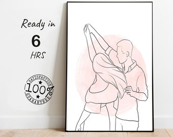 portrait de dessin personnalisé d'une ligne, dessin de couple pour cadeau, portrait sans visage personnalisé, cadeau pour lui, dessin de photo de contour, art mural numérique