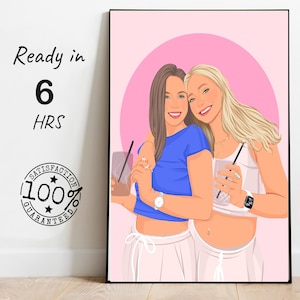 Girl Friend birthday Gift, Bestie's Photo Drawing, custom Portrait, Gift For Her, couple Portrait, Faceless Portrait, BFF illustration