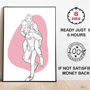 Custom Artwork print, family line drawing photo, birthday drawing portraitpersonalized loutline, engagement gift, digital art print