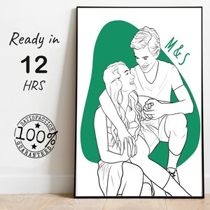 faceless art, family line drawing, boyfriend drawing,  Engagement portait, Engagement painting from photo,   Engagement drawing from photo
