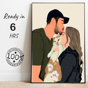 Obra de arte del amante de las mascotas, pintura de retrato familiar de boda, arte de retrato sin rostro de dibujos animados, ilustración de imagen para decoración de pared, retrato familiar