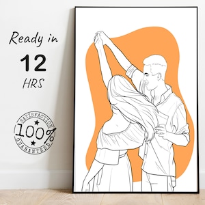 couple just lien, minimal drawing, line art portrait, couple line drawing, faceless portrait, one line painting, Sketch portrait print gift
