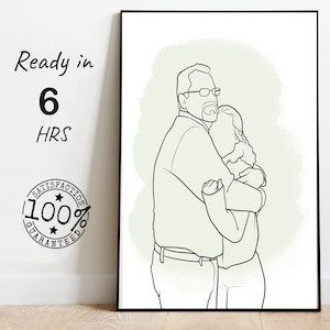 Decorazione da parete per la festa del papà, disegno a tratteggio tratto da foto, dipinto di contorno, ritratto personalizzato senza volto, regalo per la famiglia, regalo per lui