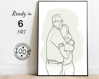Father's Day gift wall decor, one line drawing from photo, outline painting, custom faceless portrait, gift for family, gift for him