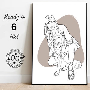 custom one line drawing portrait from picture, couple faceless portrait, outline portrait, line art digital portrait, pet lover gifts, dog