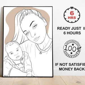 custom artwork painting, outline drawing fram photo, personalized gift, line art portrait, one line painting, gift for mom, faceless photo