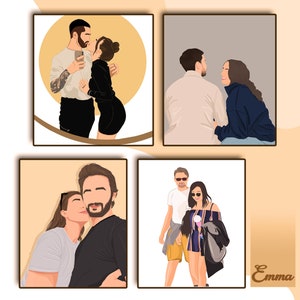 peinture de dessin animé de famille personnalisée à partir de photo, dessin de portrait de couple personnalisé, cadeau d'illustration de portrait sans visage, portrait sans visage image 2