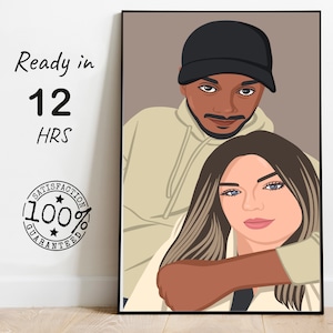 Mano sin rostro personalizada imprimible extraída de la foto, pintura digital de dibujos animados de la foto, idea de regalo de compromiso para pareja, impresión de arte sin rostro