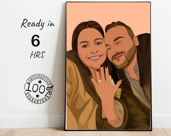 Personalized boyfriend's artwork, Cartoon faceless portrait illustration for unique decor, Image illustration, Personalized couple portrait