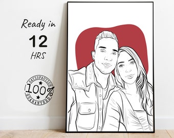 regalo de arte de pared mínimo, retrato de dibujo de línea personalizado, retrato de arte de línea personalizado, pintura de línea digital, impresión de retrato de pintura personalizada