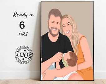 Retrato sin rostro personalizado, regalo familiar, regalo para mamá, dibujado a mano de una foto familiar, regalo del Día de las Madres, arte sin rostro, decoración de pared para mamá