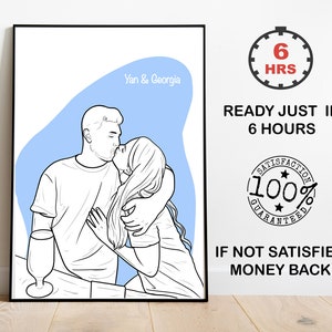 individuelle Malerei, Umriss Foto, personalisiertes Geschenk, Linie Kunst Porträt, One Line Painting, digitaler Download, Geschenk für ihn