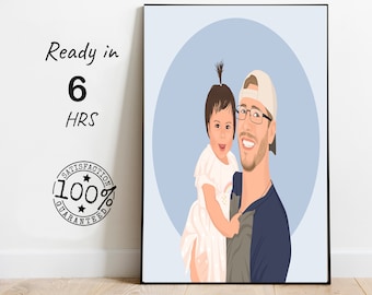 Regalo para hombre, regalo de cumpleaños personalizado para padre, retrato de papá y niña, regalo personalizado para cumpleaños de papá, retrato de dibujos animados para papá