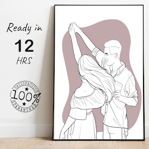 Set di decorazioni per la casa con disegno minimalista a linee, ritratto di coppia personalizzato con disegno a linee, disegno di contorno da parete, ritratto con solo linee, foto con disegno a linee