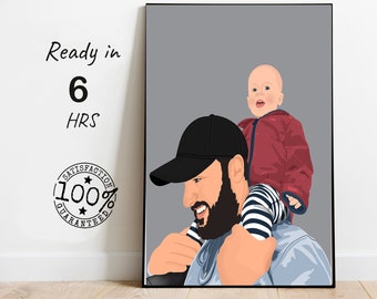 Geschenk zum Geburtstag, gesichtslose Malerei, gesichtslose Malerei, minimale Zeichnung, Geschenk für Mann, Geschenk für Vater, Wandkunst, Papa Geburtstag