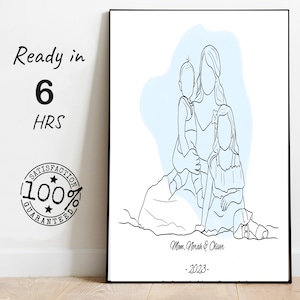 Father&#39;s Day Drawing Gift, custom one line portrait, Custom Line Sketching, Faceless Artwork, Faceless Portrait, Family Illustrationm