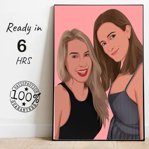 art prints for BFF's best friend, hand drawn portrait for girl friend, Cartoon faceless portrait illustration, Gift for lesbians, LGBT gift
