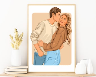 Custom Couple Portrait, Birthday Gift for Him, Portrait gifts for Boyfriend, Faceless Portrait, Personalized Illustration, couple drawing