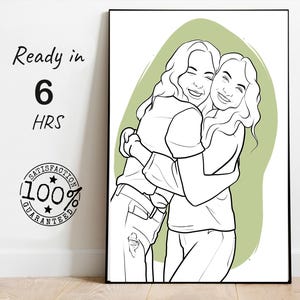 retrato personalizado de melhor amiga, retrato de desenho animado de melhor amiga, presente de aniversário para ela, presente de desenho de uma linha para melhor amiga, presente para namorada