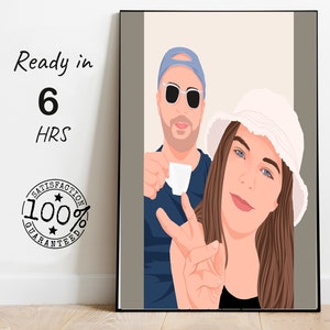 Illustrazione stampabile di una coppia senza volto, ritratto personalizzato per un regalo di fidanzamento, regalo per lui per San Valentino, regalo di ricordi stampabili