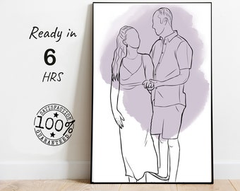 Boyfriend's painting gift, custom faceless drawing, one line drawing, outline portrait, Gift for couples painting, printable line drawing