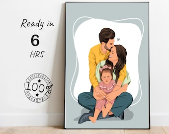 Cadeau d'anniversaire personnalisé, dessin sans visage, portrait de famille, illustration minimale, décoration murale imprimable pour la fête des mères, cadeau d'anniversaire de papa,