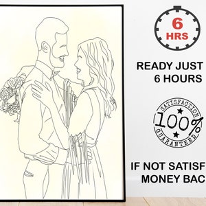 line Art Printable Portrait for family, Personalized Outline Drawing from Image, couple line art Portrait, line art tattoo illustration