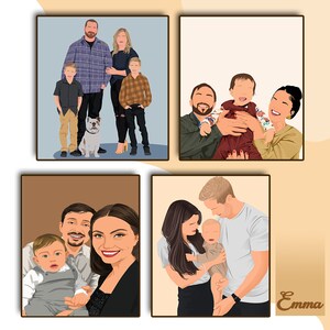 peinture de dessin animé de famille personnalisée à partir de photo, dessin de portrait de couple personnalisé, cadeau d'illustration de portrait sans visage, portrait sans visage image 3