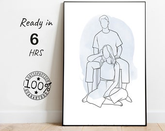 sketch outline Valentine's Day illustration, soulmate personalized print artwork, bff printable line drawing artwork,wall art with memories