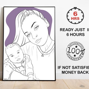 personalized line drawing, faceless  portrait,outline portrait,Custom Artwork print, Mother's Day gift, engagement gift, digital art print