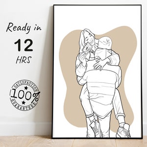 custom line art painting for couple, personalized line art portrait from picture, best friend gift, Custom Line Drawing Portrait from Photo