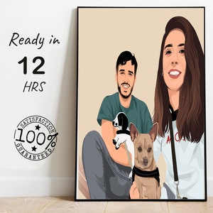 gesichtslose Kunst individuelle Zeichnung, digitale handgezeichnete Portrait, benutzerdefinierte Cartoon Zeichnung von Foto, Paar Verlobung Portrait Geschenk, Digitaldruck