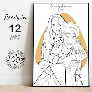 custom Line drawing from photo, gift for boyfriend, Line drawing Wedding Anniversary  Gift, Custom couple illustration, Gift for Him & Her
