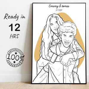 custom Line drawing from photo, gift for boyfriend, Line drawing Wedding Anniversary  Gift, Custom couple illustration, Gift for Him & Her